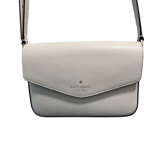 Kate Spade White Leather Envelope Snap Closure Pockets Crossbody Strap Purse - Picture 1 of 16